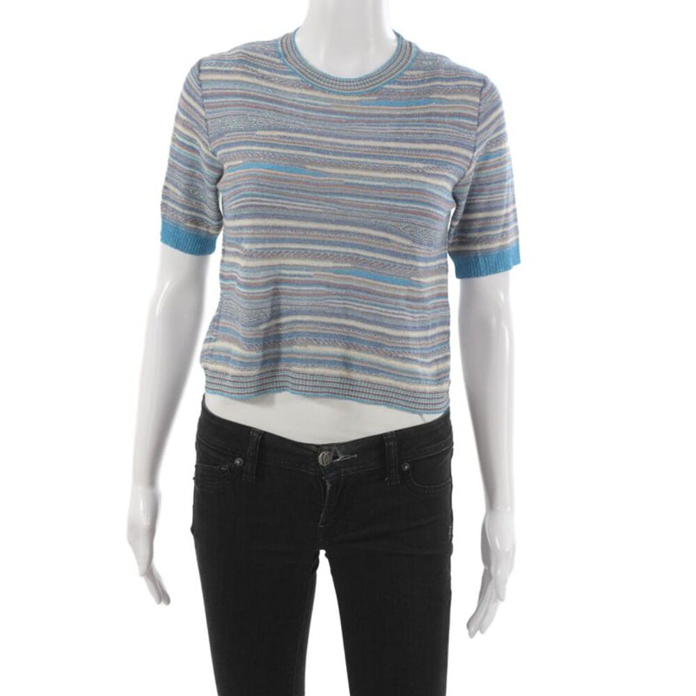 Marella Womens Cropped Striped Multicolor T-Shirt Short Sleeve Size S
